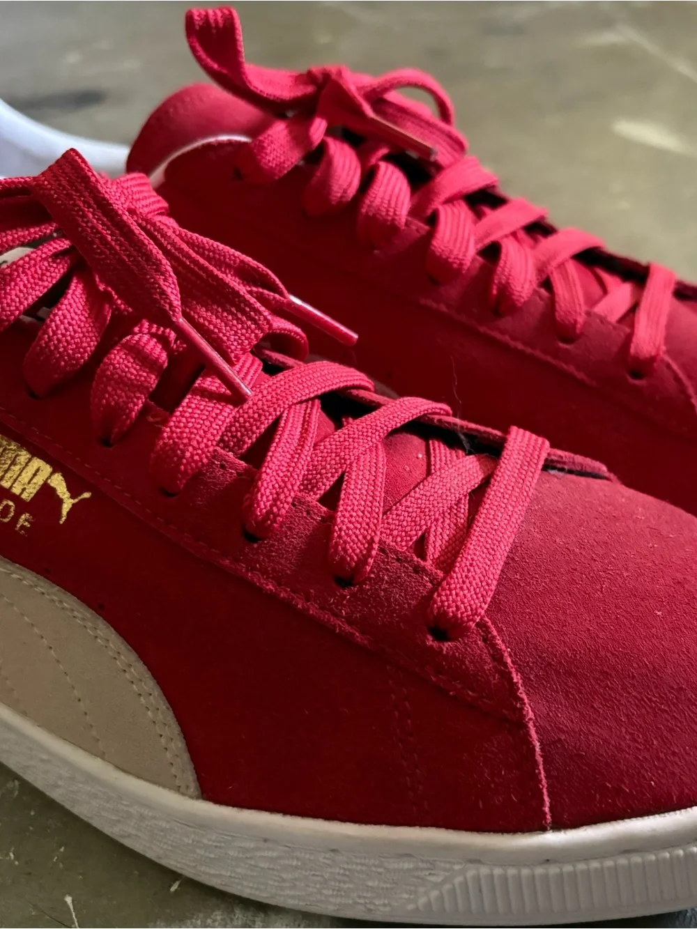 Puma Men's Red Suede Sneakers with White Formstrip